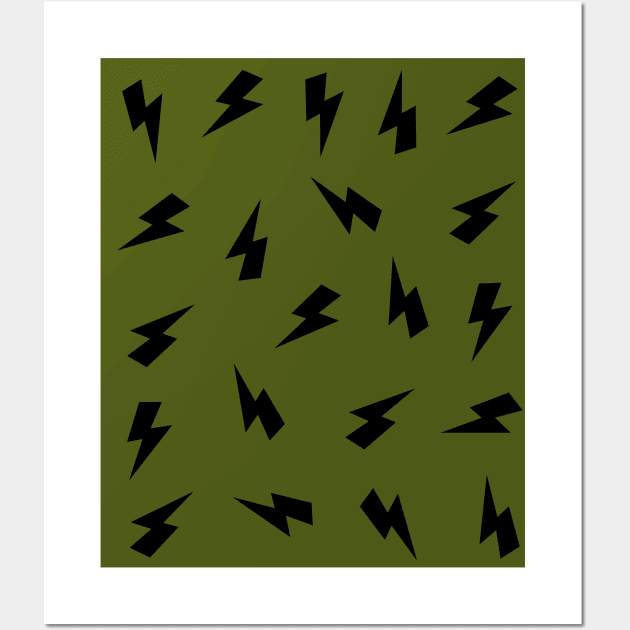 Black Lightning, Thunder, Bolts on Olive Green iPhone Case Wall Art by OneThreeSix